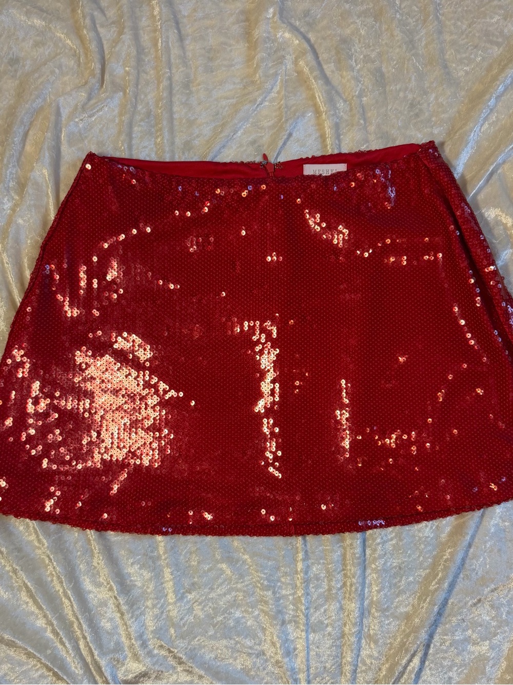 MESHKI Red Sequin Mini Skirt XL – Sparkly Party Going Out Skirt